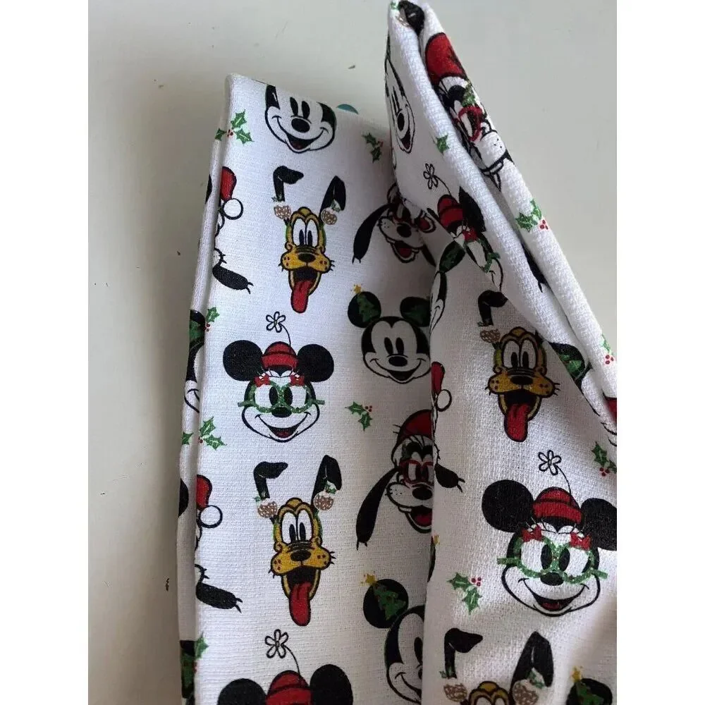 2 Pack Disney Mickey Minnie Mouse Goofy Pluto Christmas Tree Kitchen Towels‎ NEW